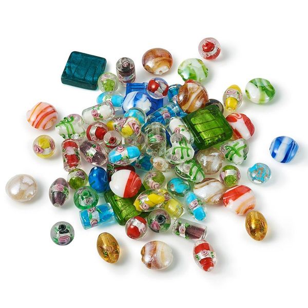 

120pcs/box mixed shapes handmade foil lampwork glass beads fashion jewelry bracelet necklace diy making perles f60