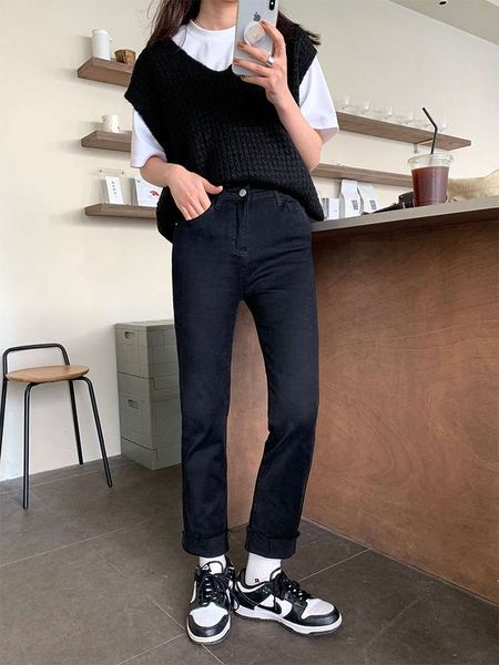 

woolen blue women's loose fall high waist slim vertical casual pants