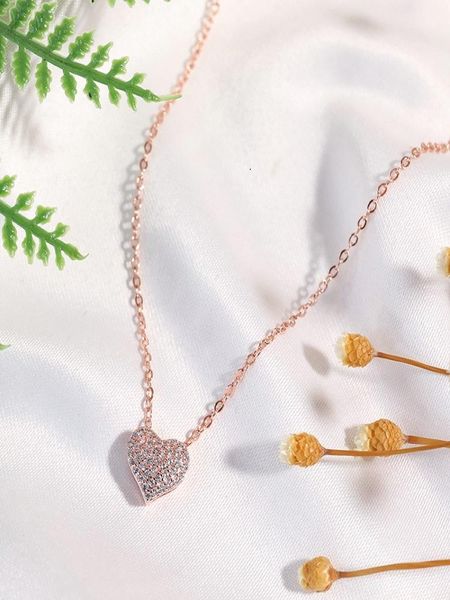 

chains heart crystal zircon rhinestone pendant necklaces short clavicle temperament chain choker necklace jewelry, Silver