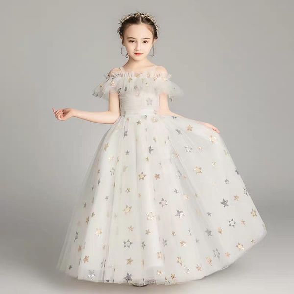 

girl's dresses 2021luxury baby girls white/beige princess birthday wedding party tulle dress kids infant host piano costume, Red;yellow