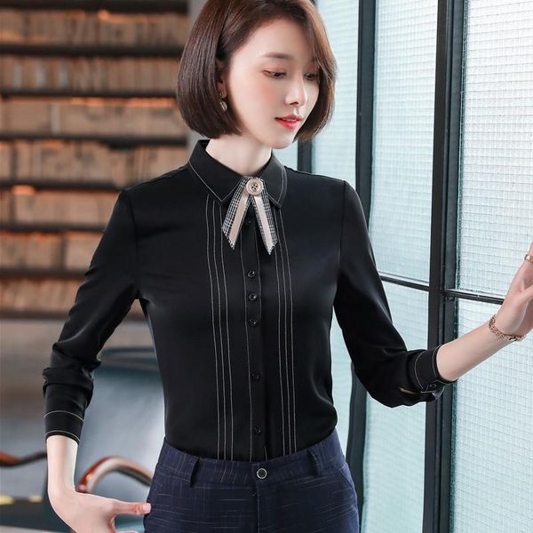 

women's blouses & shirts elegant women bow shirt spring fashion formal long sleeve slim blouse office ladies temperament woek, White