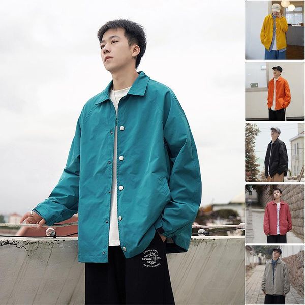 

men's jackets spring bomber jacket men loose thin coats turn-down collar button outerwear fashion street all-match windbreaker clothing, Black;brown