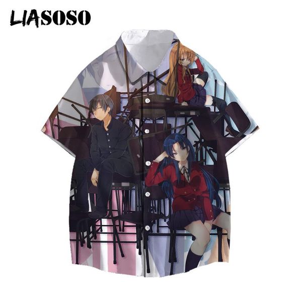 

men's casual shirts liasoso summer men women fashion short-sleeve holiday streetwear anime toradora 3d print, White;black