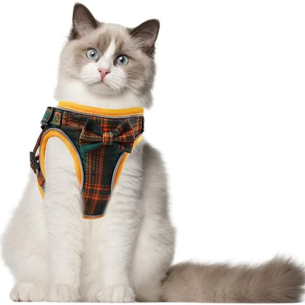 

cat costumes harness for walking escape proof,classical plaid mesh vest harnesses with reflective strap comfort fit pet kitten