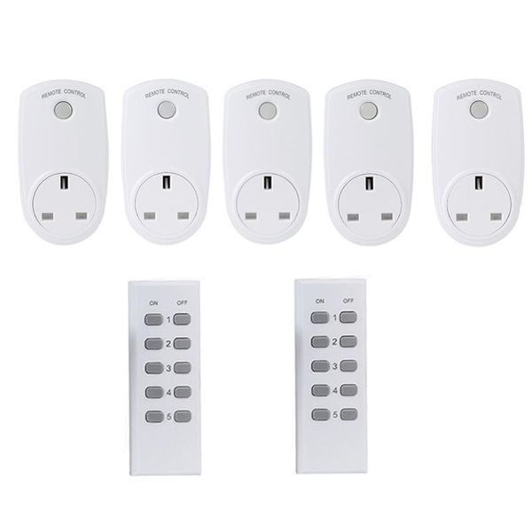 

smart power plugs wireless remote control plug light switch house outlet socket uk connector (5 socket+2 remote)