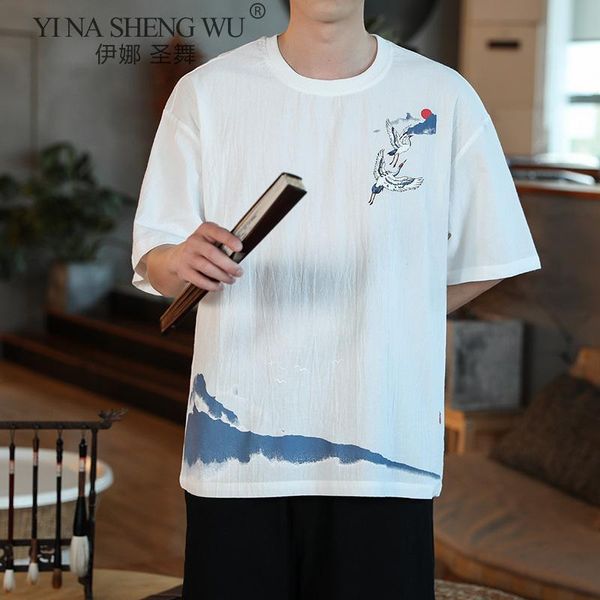 

japanese style kimonos men casual printed loose short-sleeved t-shirt summer harajuku yukata japan male shirts asian costume ethnic clothing, Red