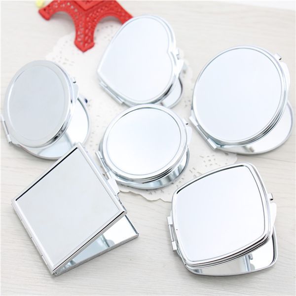 Portátil DIY em branco Custom Metal Maquiagem Espelhos Bolso Duplo Lado Cosmético Pequeno Espelho Redondo Coração Em Forma