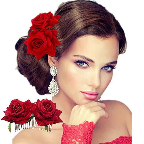 Handgefertigte Stoffblume Rose Braut Haarkamm Kopfschmuck Strand Hochzeit Haare Zubehör Kopfschmuck für Frauen 10 Stück