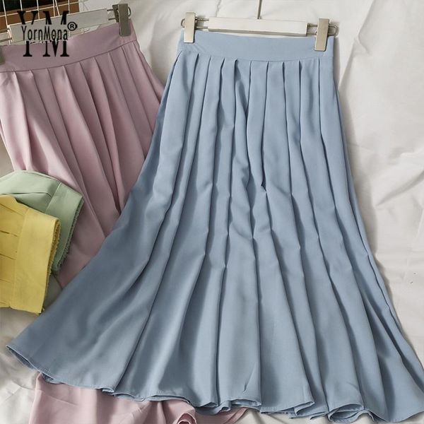 

skirts yornmona 2021 solid all match high waist midi pleated summer casual female, Black
