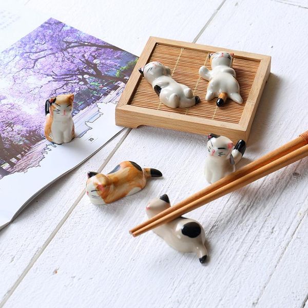 

ceramics chopsticks rest dinner spoon stand fork holder - cat
