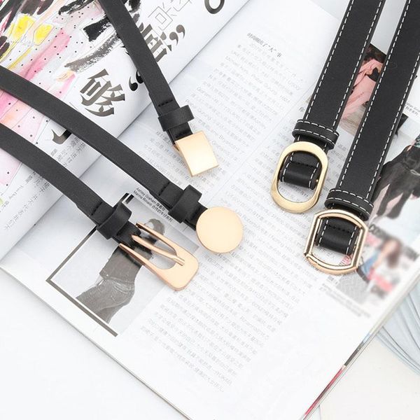 

belts fashion golden buckle women belt luxury designer jeans decorative female dress accessories thin pu leather waist strap, Black;brown