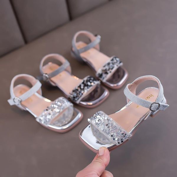 

sandals summer girls high heel rhinestone princess roman shoes children toddler girl, Black;red