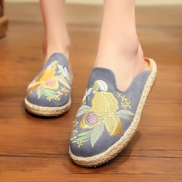 

slippers embroidery closed toe woman summer national cloth women shoes thai linen home chanclas mujer dd192, Black