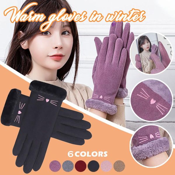 

five fingers gloves outdoor plus velvet touch mittens women' winter female thicken keep warm casual windproof lovely cute full finger, Blue;gray