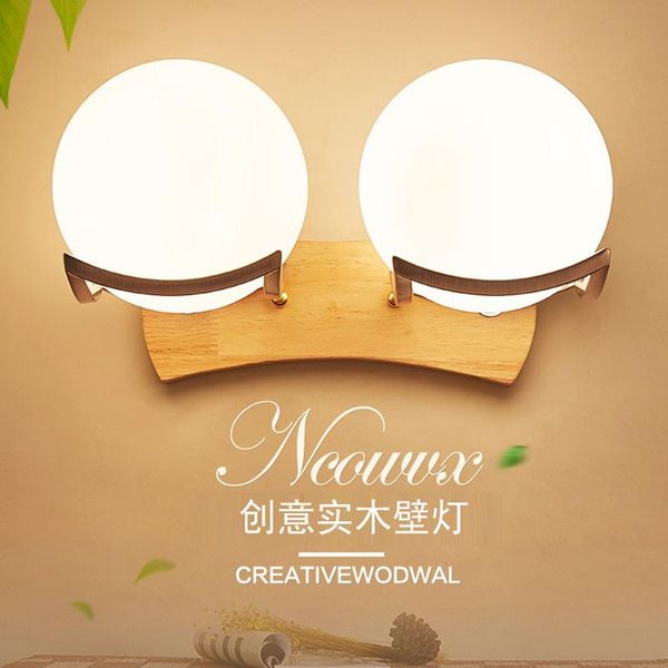 

northern europe round glass bedside lamp modern simple interior solid wood wall japanese bedroom living room