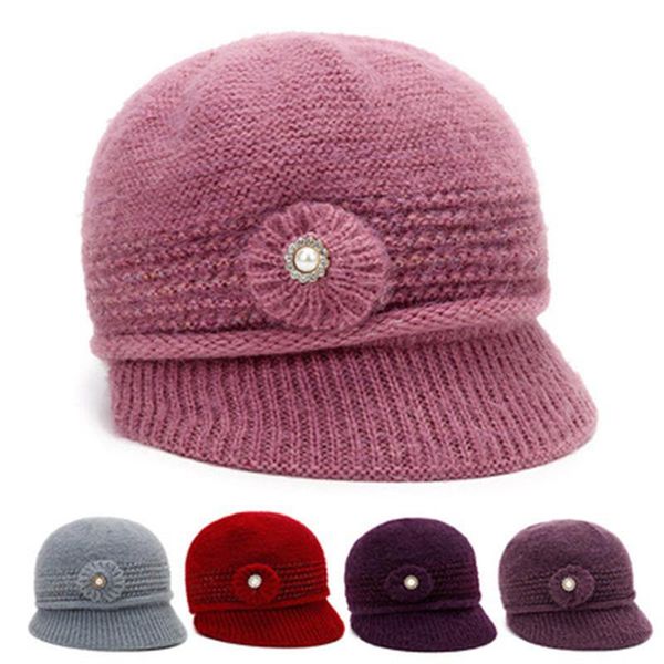 

berets bq winter plus velvet thick woolen hat ladies middle-aged and elderly warm outdoor cold-proof knitted mother, Blue;gray