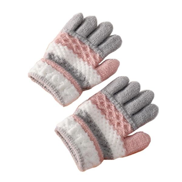 

hair accessories mold 1 pair kids winter gloves knitted stripe child coldproof warm full finger mitten, Slivery;white