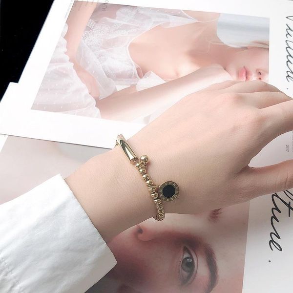 

bangle joker character stainless steel bracelet with han edition tide hand roman numerals transport bead titanium, Black