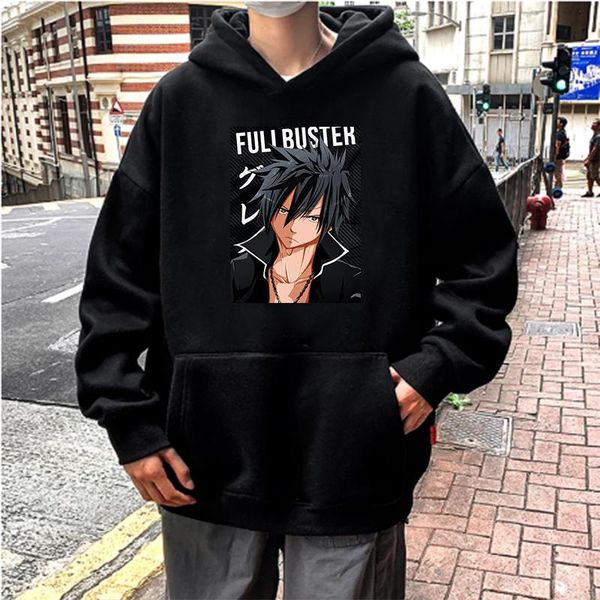 

men's hoodies & sweatshirts janpanese anime fairy tail gray fullbuster printed harajuku cartoon costume oversized fashion, Black