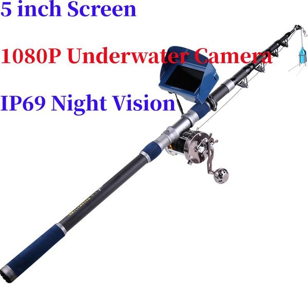 

rod reel combo 5'' 40m 1080p fish finder underwater fishing camera pulling force 60kg sea wheel with hook