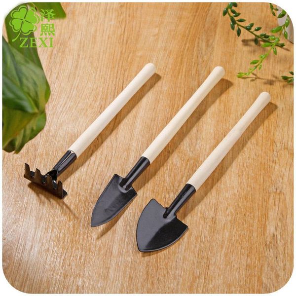 

planters & pots 3 pieces of mini portable garden tools metal head shovel rake spade home gardening tool set balcony wooden handle