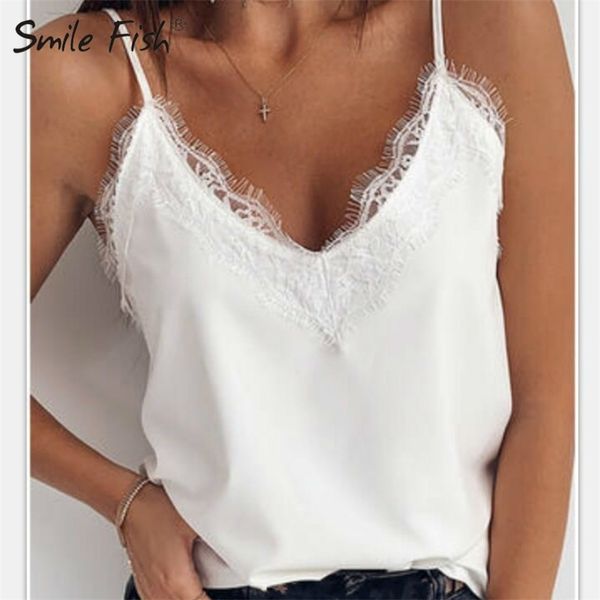 Blusa de punto de encaje Sexy mujer piña cuello en V verano sin mangas Camis Party Club gasa camiseta sin mangas blanco negro G2282 210625