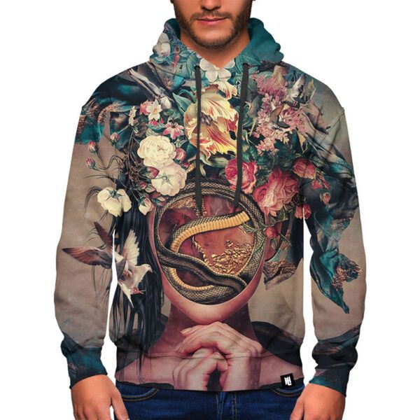 

corolla design pattern men s 3d printing hoodie visual impact party punk gothic round neck sweatshirt, Black