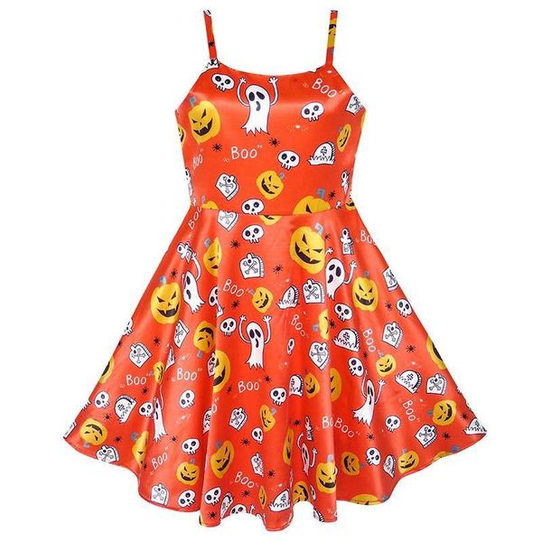 

girl's dresses girls dress halloween pumpkin ghost costume tank 2021 summer princess wedding party size 4-10 carnival vestidos, Red;yellow