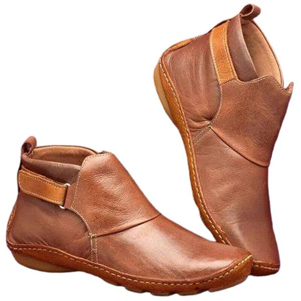 

boots shoes warm lightweight fashion walking short arch support women ankle autumn casual flat heel pu leather non slip outdoor, Black