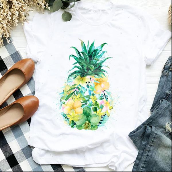

pineapple floral flower fruit summer women autumn print tee clothes graphic, White
