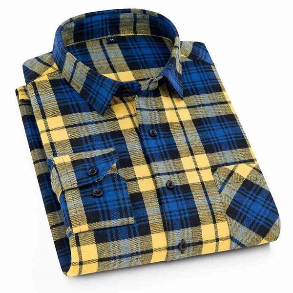 Aoliwen homens casuais palid camisa flanela de algodão outono mola manga longa masculino moda social camisas slim ajuste material agradável 210410