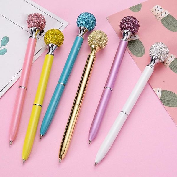 

ballpoint pens 1 piece metal pen with colored gemstone diamond ball for students stationery ball-point random type, Blue;orange