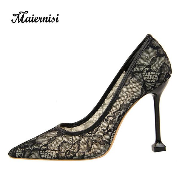 

women pumps mesh yarn pointed shoes wedding party high heels summer 10cm hollow ladies dress, Black
