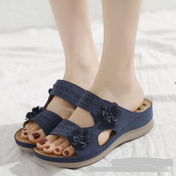 

summer slippers women flat sandals 2021 solid flower ladies slides comfortable home beach slip on shoes plus female, Black