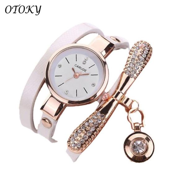 

retro luxury watch women dress rhinestones pu leather alloy analog quartz wrist bracelet female clock watches wristwatches, Slivery;brown
