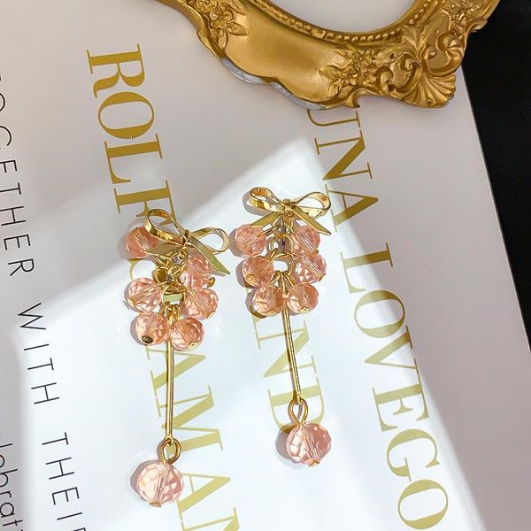 

stud shiny side fashion brand jewelry crystal beads grape earrings for women gift cute knot, Golden;silver