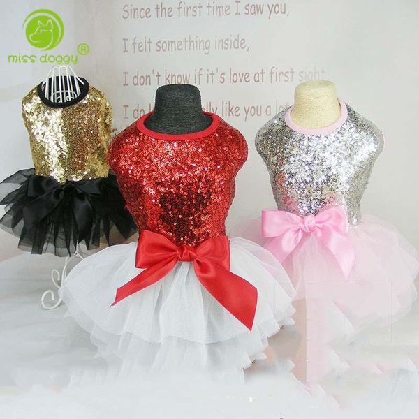 Abbigliamento per cani 2021 Estate Traspirante Cucciolo Matrimonio Principessa Papillon Pizzo Paillettes Gonna Tutu Vestito Abiti per animali domestici15