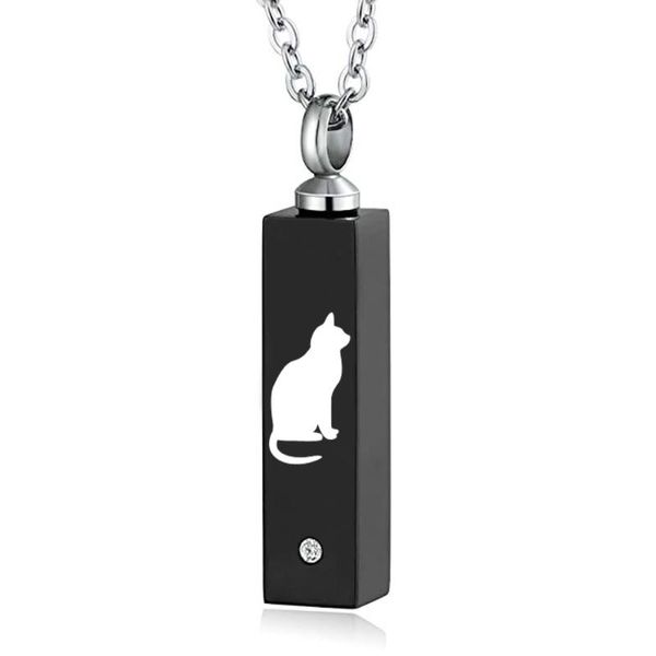 

pendant necklaces cremation bar rectangle urn necklace pet cat memorial keepsake birthstone crystal jewelry, Silver