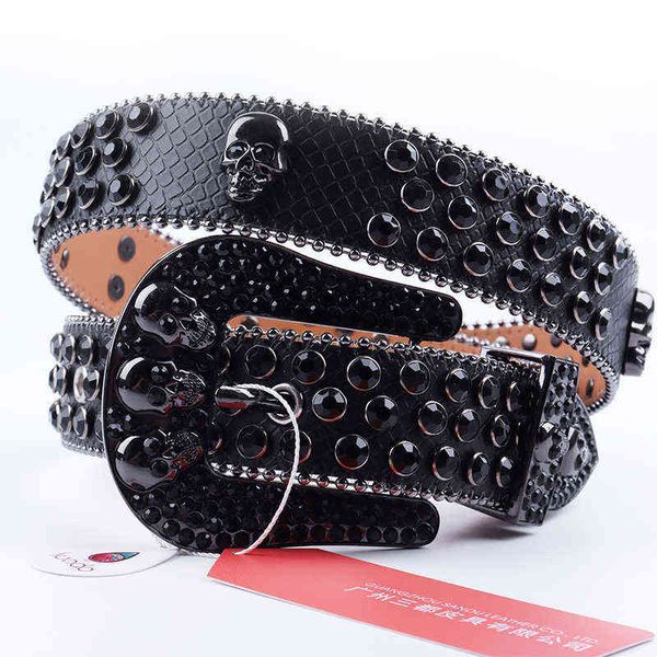 Cowboy Strass Belt Western Designer Skull Diamond cravejado cintos para mulheres homens punk jeans fivela cinto cinturonas para hombre aa220312