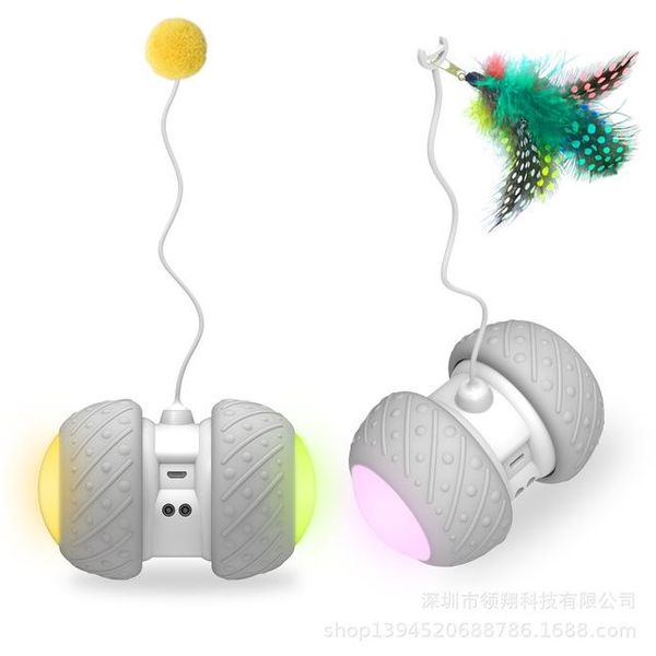 

cat toys automatic funny feather stick toy pet interactive led colorful lights two-wheel drive car supplies