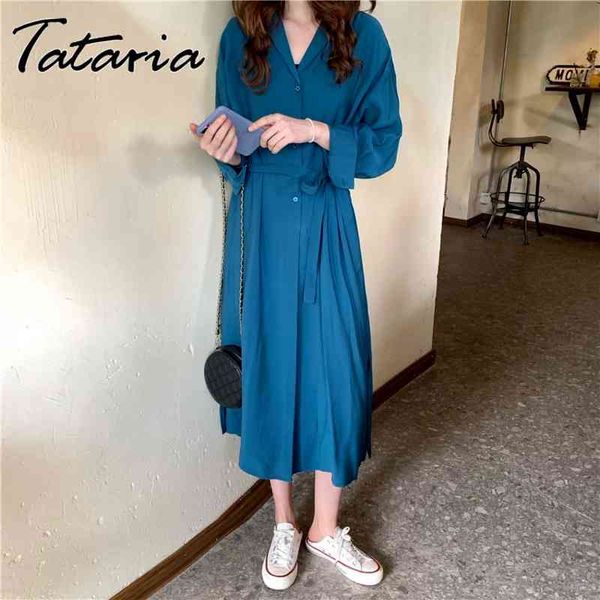 

fashion skirt dresses summer ladies v neck lace up elegant mid dress for women single buttons soft thin blue female 210514, Black;gray