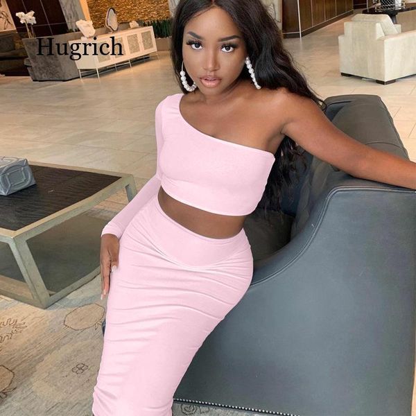 

skirts two-piece outfits fall clothes for women matching sets clubwear fashion solid long slessve set 2021, Black