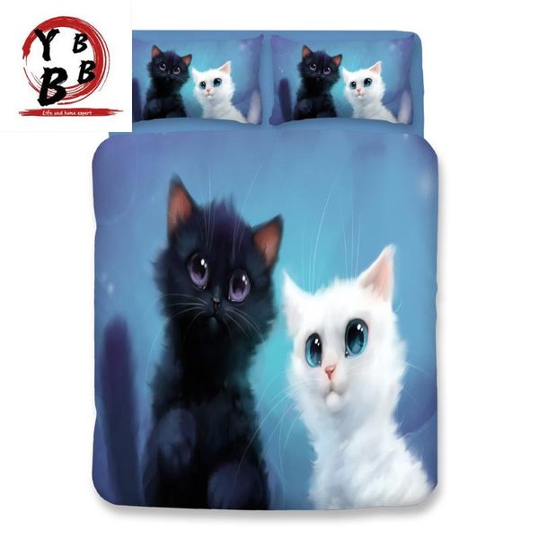 

bedding sets cartoon cat twin  king quilt cover cute pillow case single double girls luxury duvet set blue bedclothes