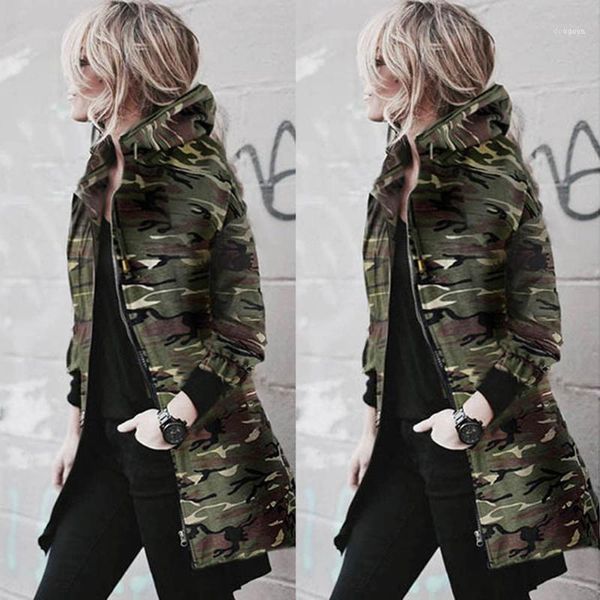 

coats and jackets women fashion hooded long sleeve outwear windbreaker camouflage casual jacket 2021oct101, Black