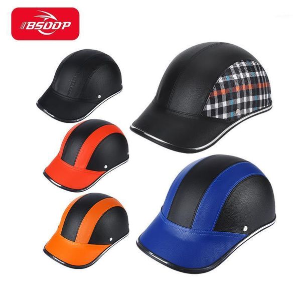 Motorrad Leder Helme Roller Fahrrad Halb Offenes Gesicht Sicherheit Schutz Harte Hut Unisex Baseball Kappe Stil Für Cafe Racer Radfahren caps Ma