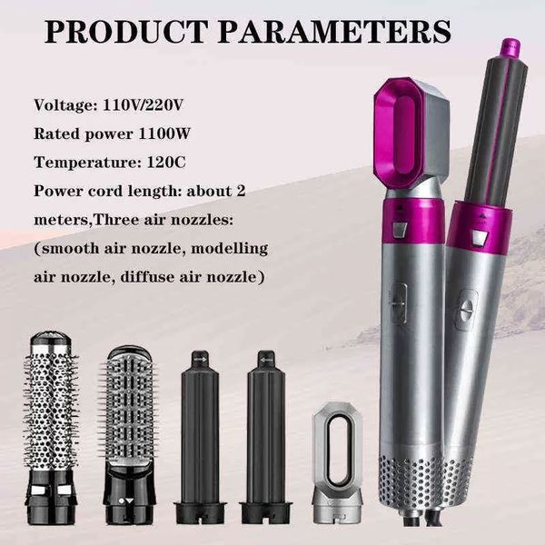

hair dryer 5 in 1 electric comb negative ion straightener brush blow air wrap curling wand detachable kit home