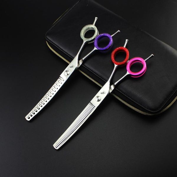 

hair scissors 7inch curved pet dog thinning with bag