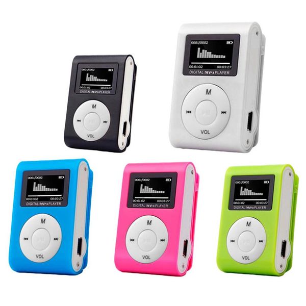 MP3-Player Mini-USB-Metallclip Tragbarer Audio-LCD-Bildschirm Unterstützung Micro SD TF-Karte Lettore mit Kopfhörerkabel auf Lager DHL A31