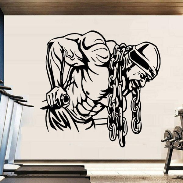 

wall stickers gym decals iron chain body building sticker for fitness centre decoration modern living room paper y415