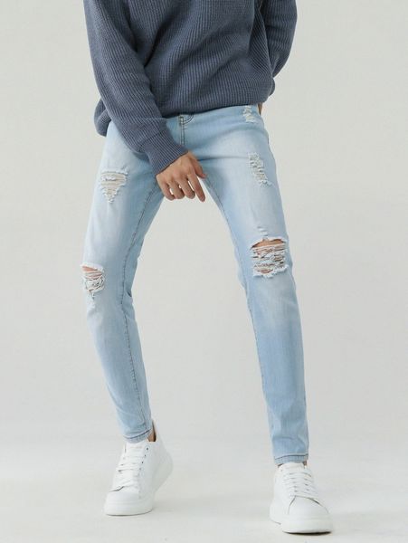 

men ripped slant pocket jeans y8pc#, Blue